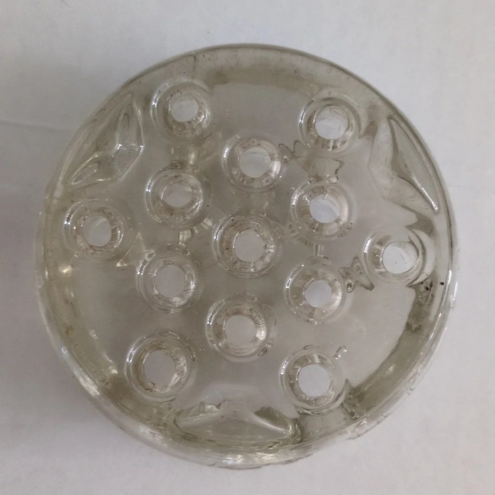 Antique Heavy Glass Flower Frog with 13 Holes - Vintage Floral Arrangement Tool